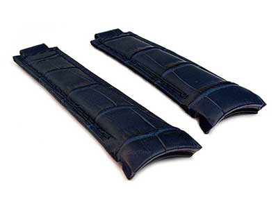 Curved Genuine Leather Watch Strap Band Compatible with Rolex Daytona Navy Blue 01