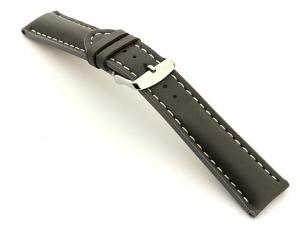 Padded Watch Strap Leather Grey with White Stitching Sahara 02