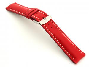 Padded Watch Strap Leather Red with White Stitching Sahara 02