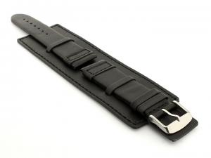 Leather Watch Strap with Wrist Cuff Black with Black Stitching Solar 02