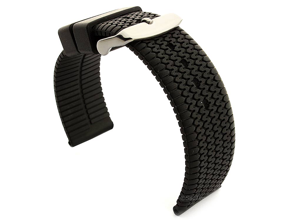 Silicone Watch Strap Summer Tread Waterproof Black 20mm