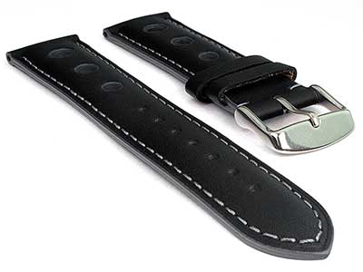 Racing Style Leather Watch Band Tempo Black/Grey 22mm