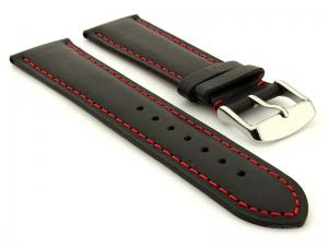 Flat Leather Watch Strap Black with Red Stitching Twister 01 02