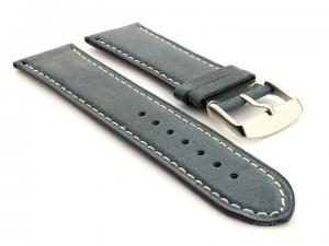 Flat Leather Watch Strap Blue with White Stitching Twister 01 02