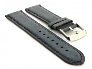 Flat Leather Watch Strap Blue with Blue Stitching Twister 01 02