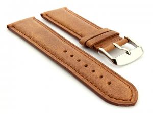 Flat Leather Watch Strap Brown with Brown Stitching Twister 01 02