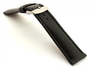 Taiga Leather Watch Strap Cross Pattern Black with Black Stitching VEGA 01