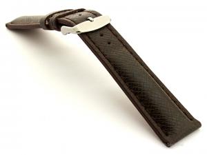 Cross Taiga Pattern Leather Watch Strap Vega Dark Brown / Brown 24mm