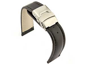 Genuine Leather Watch Strap Band Canyon Deployment Clasp Black/Black 26mm