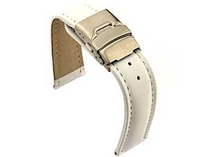 Genuine Leather Watch Strap Band Canyon Deployment Clasp White/White 24mm