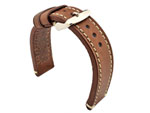 Genuine Leather WATCH STRAP Catalonia WAXED LINING Dark Brown/White 20mm - Click Image to Close