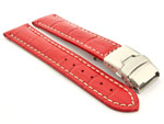 Genuine Leather Watch Strap Croco Deployment Clasp Glossy Red / White 20mm