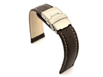 Genuine Leather Watch Strap Freiburg Deployment Clasp Dark Brown / White 18mm