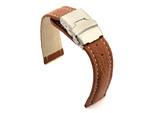 Genuine Leather Watch Strap Freiburg Deployment Clasp Brown / White 24mm