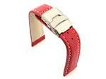 Genuine Leather Watch Strap Freiburg Deployment Clasp Red / White 26mm