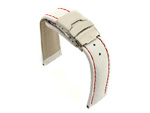 Genuine Leather Watch Strap Freiburg Deployment Clasp White / Red 18mm