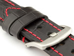 Genuine Leather Watch Strap CROCO GRAND PANOR Black/Red 24mm