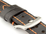 Genuine Leather Watch Strap CROCO GRAND PANOR Black/Orange 24mm