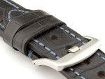 Genuine Leather Watch Strap CROCO GRAND PANOR Black/Blue 24mm