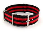 NATO G10 Watch Strap Military Nylon Divers (3 rings) Black/Red 18mm