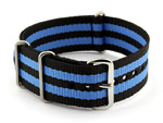 NATO G10 Watch Strap Military Nylon Divers (3 rings) Black/Blue 20mm