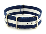 NATO G10 Watch Strap Military Nylon Divers 3 rings Blue/White (3) 24mm