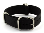 20mm Black - Nylon Watch Strap / Band Strong Heavy Duty (4/5 rings) Military