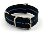 22mm Black/Blue - Nylon Watch Strap/Band Strong Heavy Duty (4/5 rings) Military