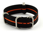 24mm Black/Orange - Nylon Watch Strap/Band Strong Heavy Duty(4/5 rings) Military