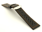 20mm Black/Orange - Genuine Leather Watch Strap / Band RIDER, Perforated