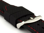 16mm Black/Red - Silicon Watch Strap / Band with Thread, Waterproof