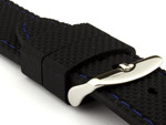 24mm Black/Blue - Silicon Watch Strap / Band with Thread, Waterproof