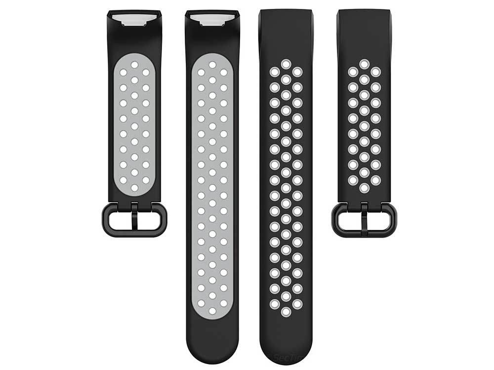 Replacement Silicone Watch Strap Band For Fitbit Charge 3, 4 Black/Grey - Universal - 05