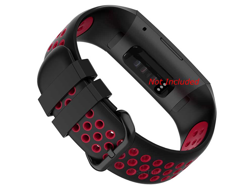 Replacement Silicone Watch Strap Band For Fitbit Charge 3, 4 - Black/Red - Universal - 02