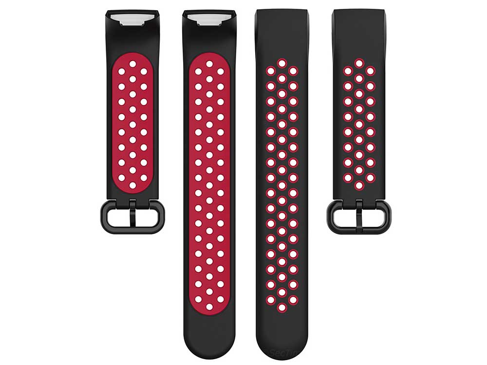 Replacement Silicone Watch Strap Band For Fitbit Charge 3, 4 Black/Red - Universal - 05