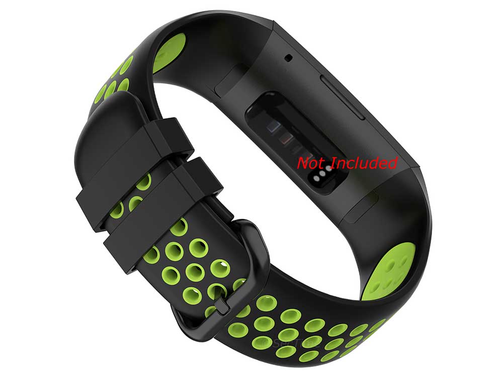 Replacement Silicone Watch Strap Band For Fitbit Charge 3, 4 - Black/Green - Universal - 02