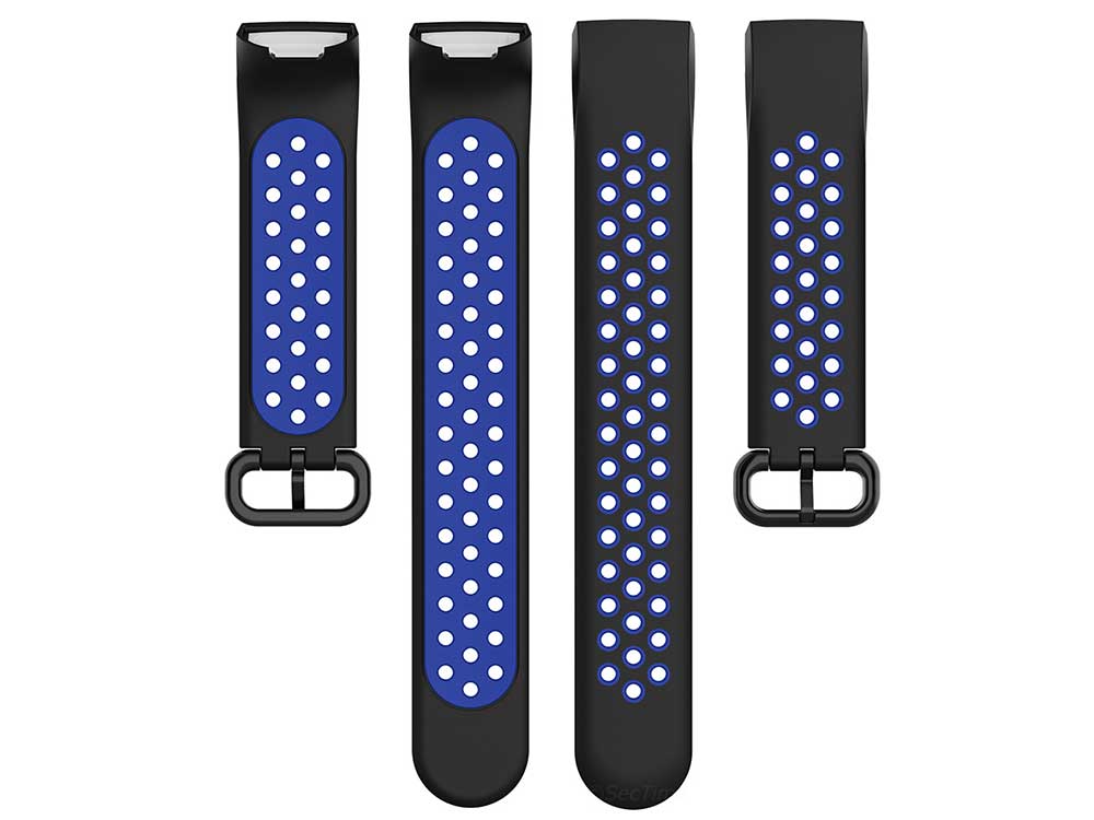 Replacement Silicone Watch Strap Band For Fitbit Charge 3, 4 Black/Blue - Universal - 05