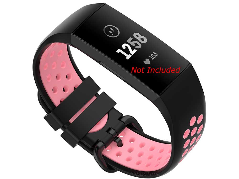 Replacement Silicone Watch Strap Band For Fitbit Charge 3, 4 Black/Pink - Universal - 01