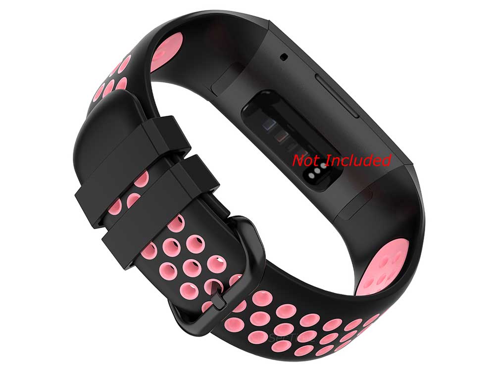 Replacement Silicone Watch Strap Band For Fitbit Charge 3, 4 - Black/Pink - Universal - 02