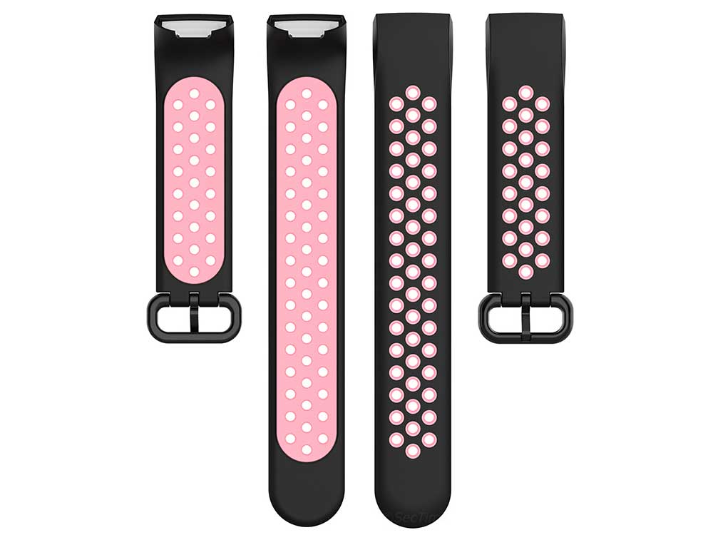 Replacement Silicone Watch Strap Band For Fitbit Charge 3, 4 Black/Pink - Universal - 05