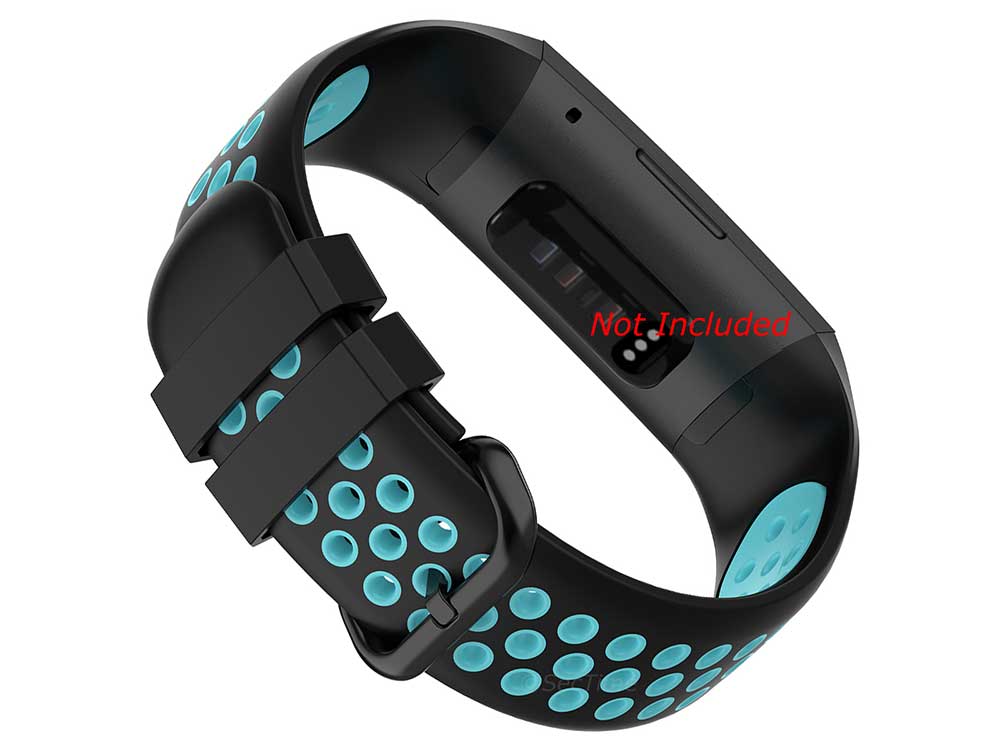Replacement Silicone Watch Strap Band For Fitbit Charge 3, 4 - Black/Aqua - Universal - 02