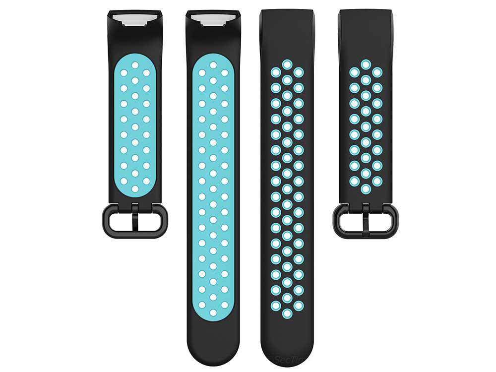 Replacement Silicone Watch Strap Band For Fitbit Charge 3, 4 Black/Aqua - Universal - 05