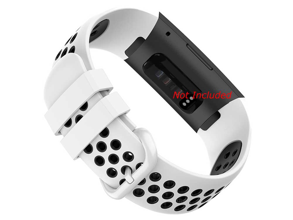 Replacement Silicone Watch Strap Band For Fitbit Charge 3, 4 - White/Black - Universal - 02