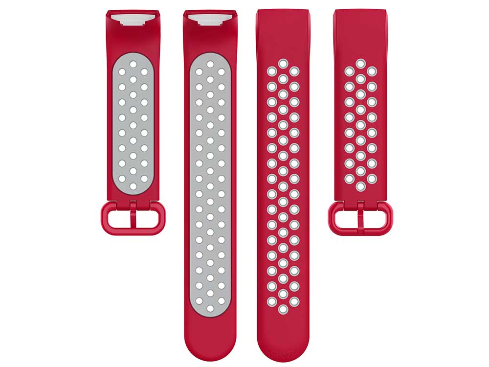 Replacement Silicone Watch Strap Band For Fitbit Charge 3, 4 Red/Grey - Universal - 05