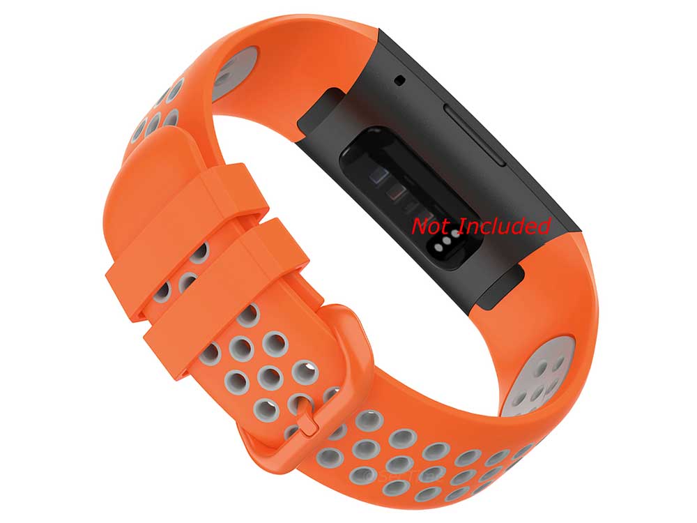Replacement Silicone Watch Strap Band For Fitbit Charge 3, 4 - Orange/Grey - Universal - 02