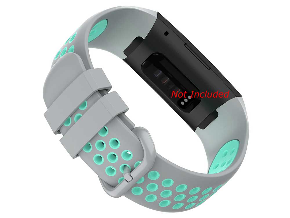 Replacement Silicone Watch Strap Band For Fitbit Charge 3, 4 - Grey/Turquoise - Universal - 02