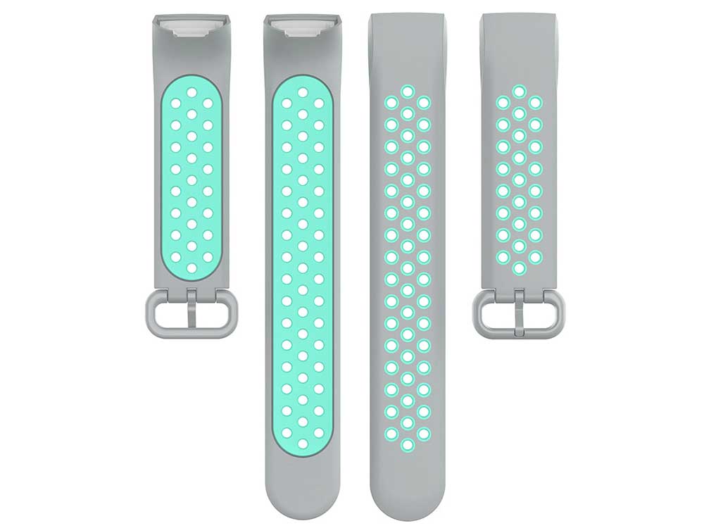 Replacement Silicone Watch Strap Band For Fitbit Charge 3, 4 Grey/Turquoise - Universal - 05