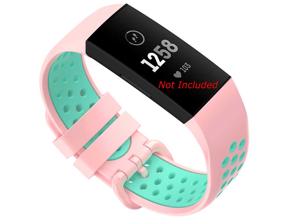 Silicone Watch Strap Band For Fitbit Charge 3, 4 Pink/Turquoise - Universal - M2