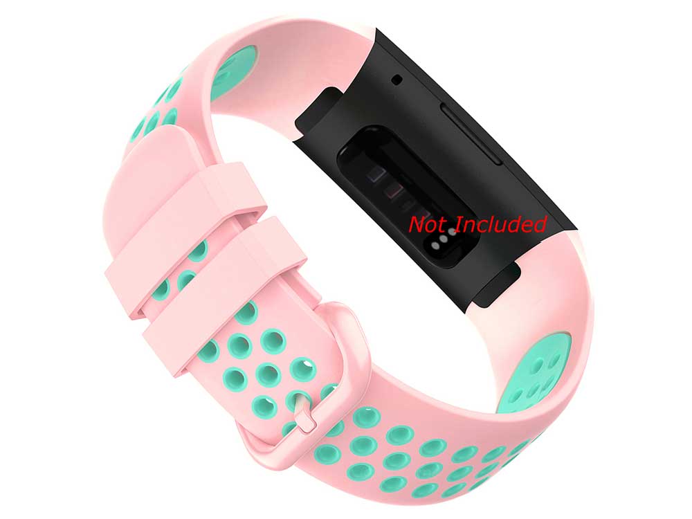 Replacement Silicone Watch Strap Band For Fitbit Charge 3, 4 - Pink/Turquoise - Universal - 02