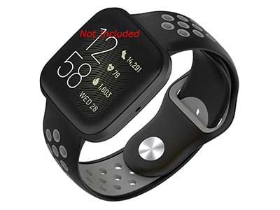 Silicone Watch Strap Band QR For Fitbit Versa 1, 2, Lite - Black/Grey - M2